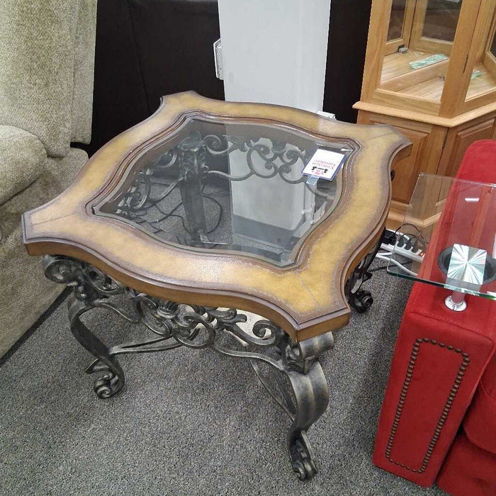 Glass Top Metal End Table