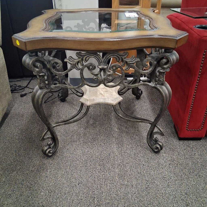 Glass Top Metal End Table