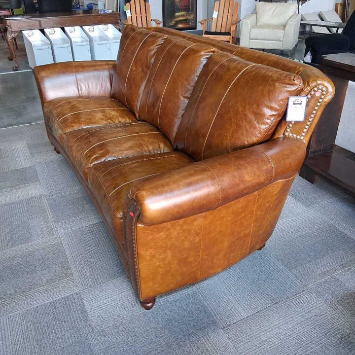 Brown Italian Leather Sofa w/ Nailheads