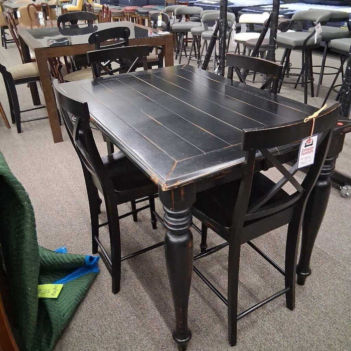 Rustic Black Table w/ 4 Chairs 1 Leaf
