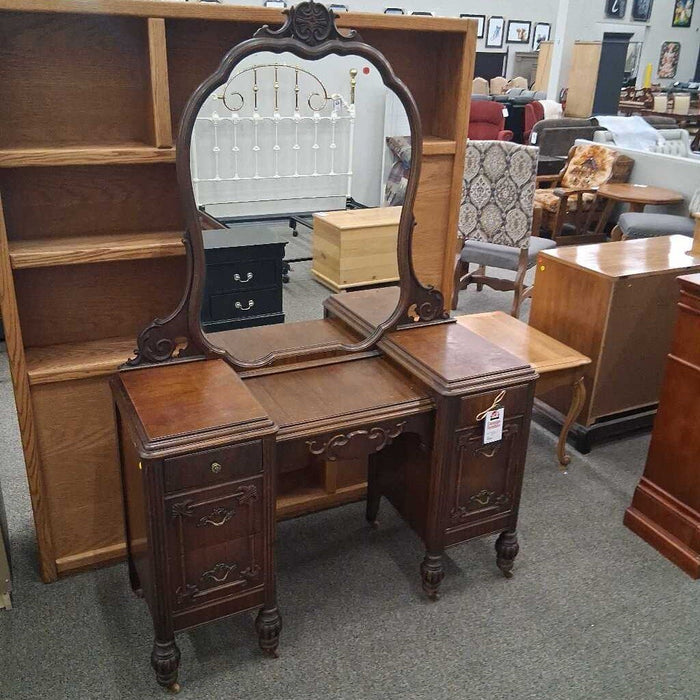 Antique Dark Brown Vanity w/ Mirror