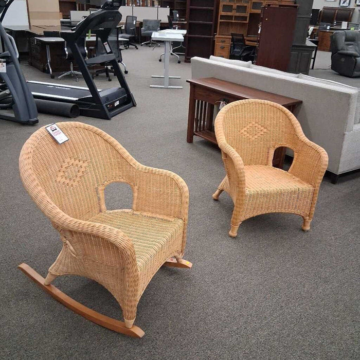 Set of Light Wicker Chair & Rocker