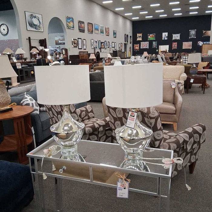 Pair of Silver Lamps w/ White Shade