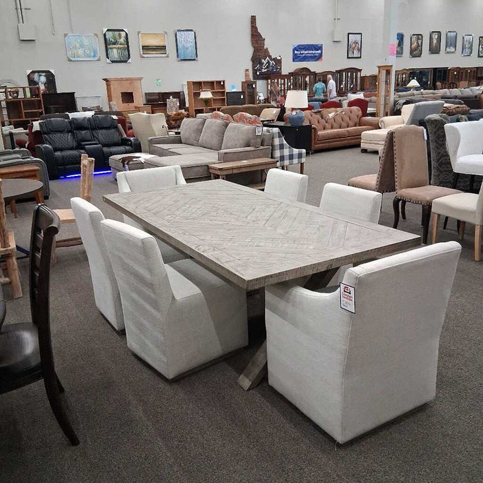 Bernheart Dining Table w/ 6 White Chairs