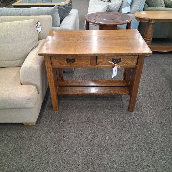 Burl Oak Entry Table w/ 2 Dwrs