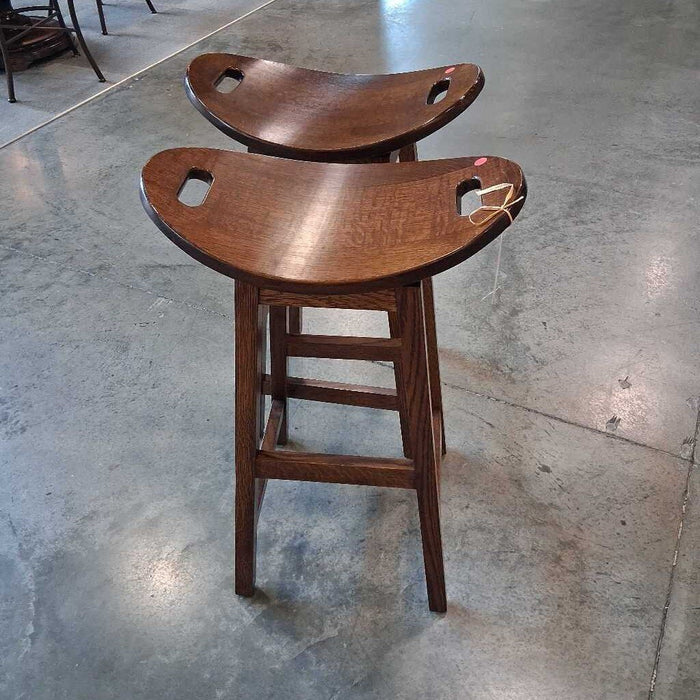 Pair of Amish Oak Swivel Barstools