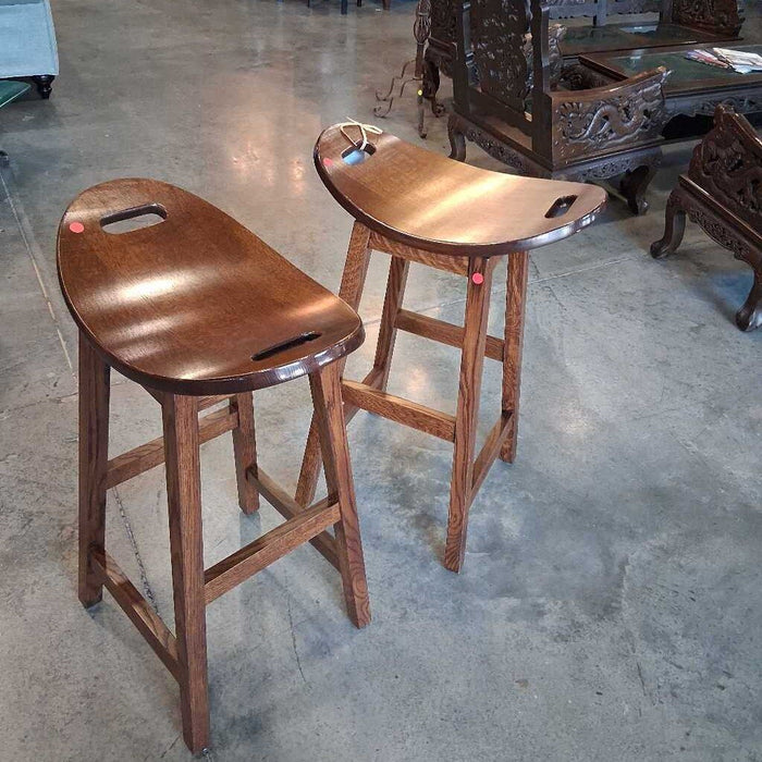 Pair of Amish Oak Swivel Barstools