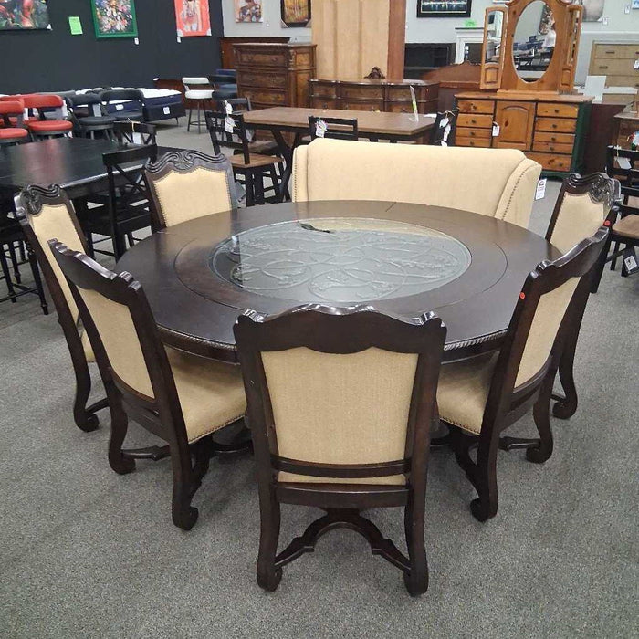 Large Black Glass Top Tbl w/ 6c 4L 1B