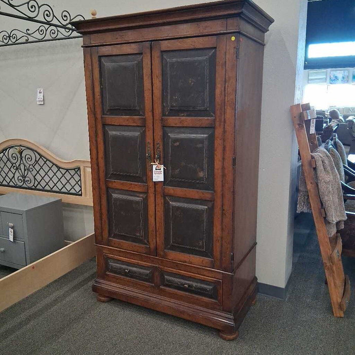 Large Wood Leather Front Armoire