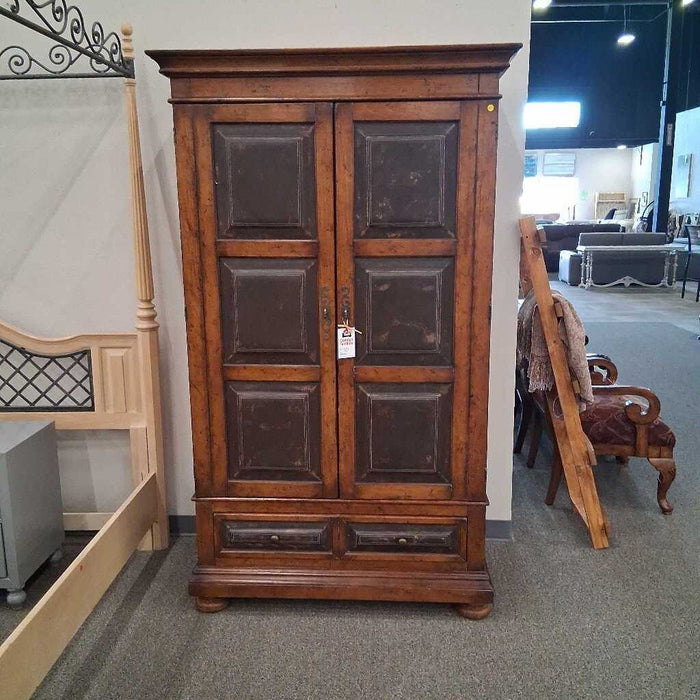 Large Wood Leather Front Armoire