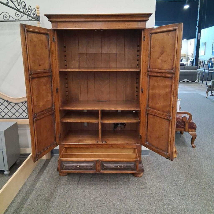 Large Wood Leather Front Armoire