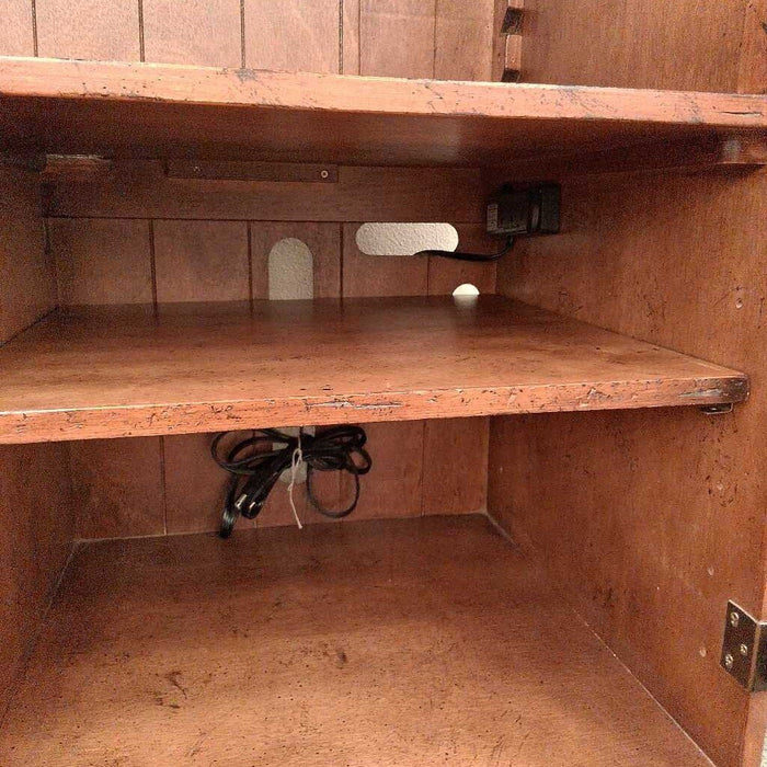 Large Wood Leather Front Armoire
