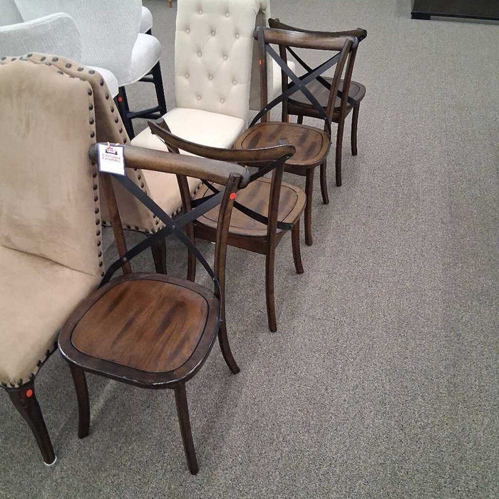 Set of 4 Drk Wood Dining Chairs (Has Wear)