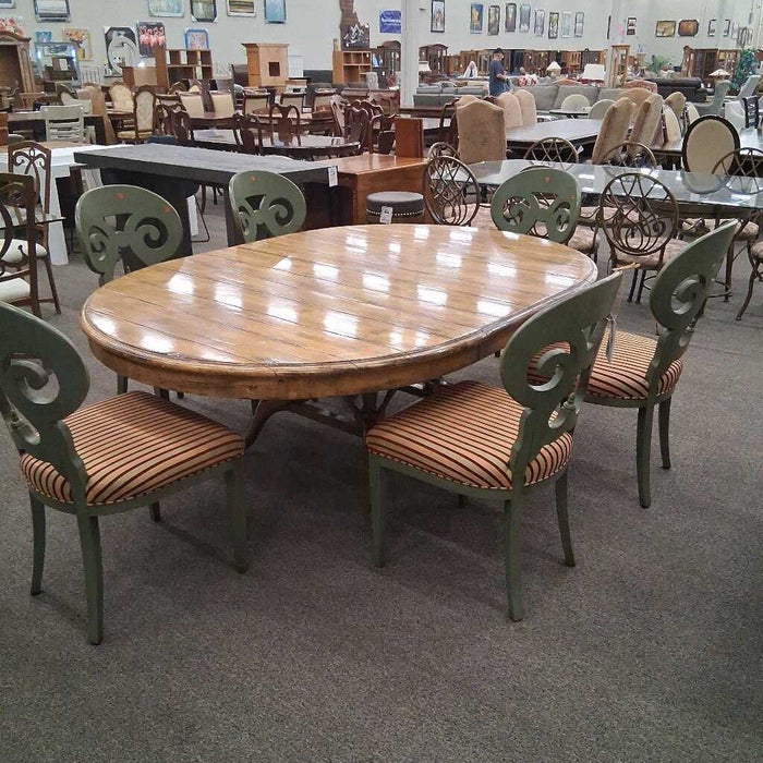 Wood Dining Table w/ 1L & 6 Grn Ch