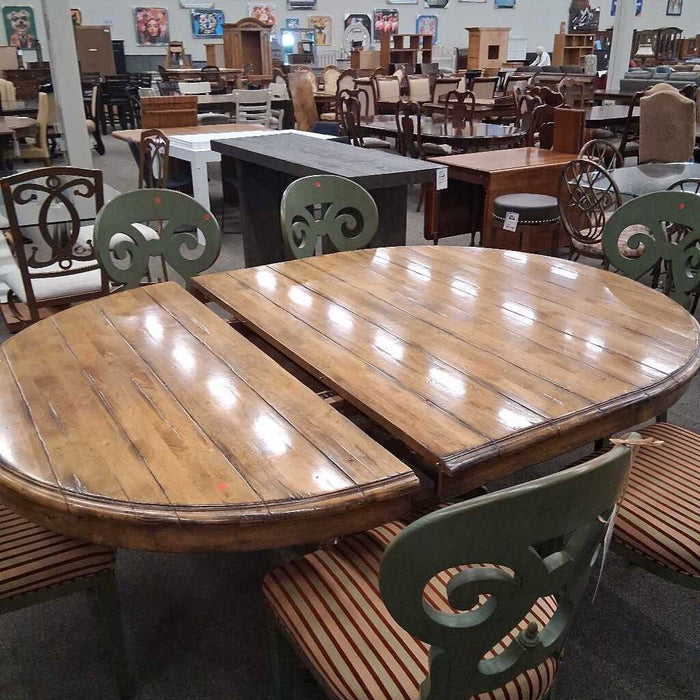 Wood Dining Table w/ 1L & 6 Grn Ch