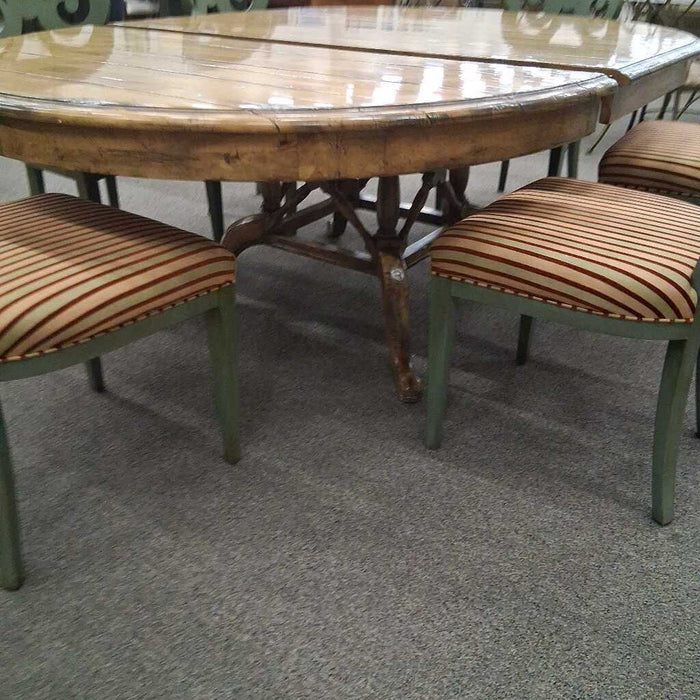Wood Dining Table w/ 1L & 6 Grn Ch