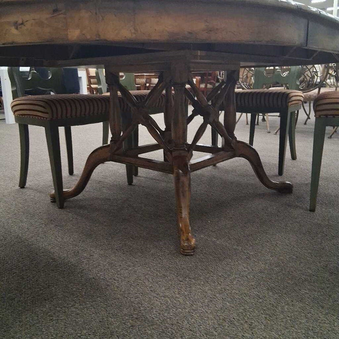Wood Dining Table w/ 1L & 6 Grn Ch
