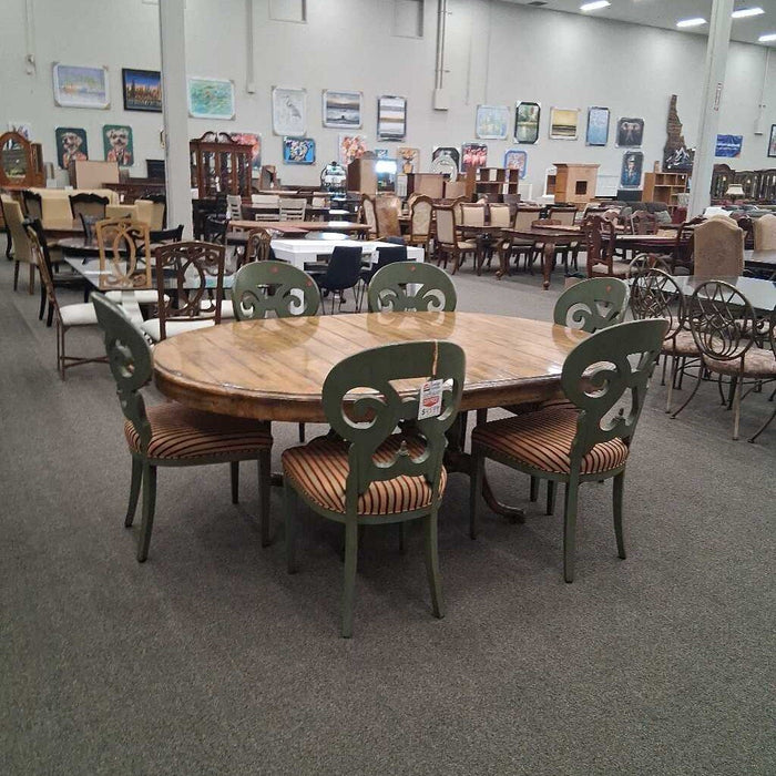 Wood Dining Table w/ 1L & 6 Grn Ch