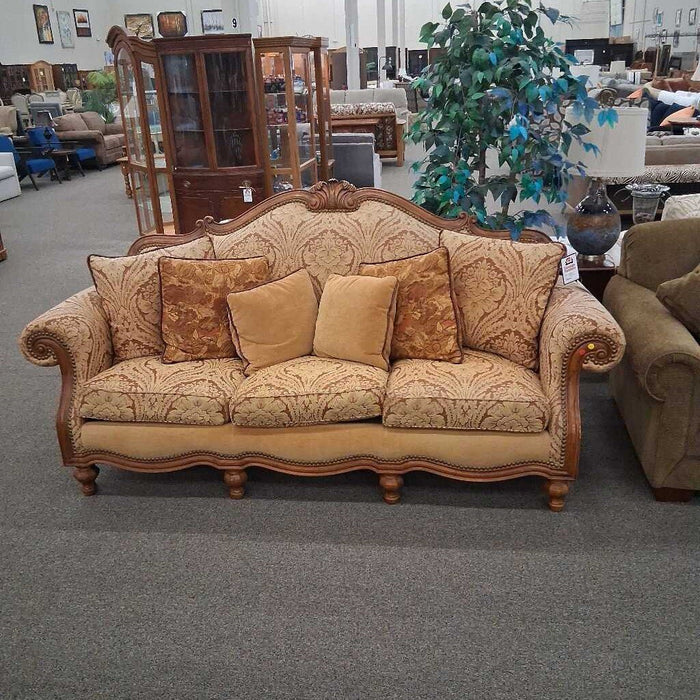 Thomasville Wood Frame Brown Fabric Sofa