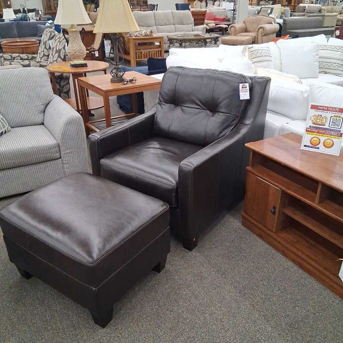 Leather Chair & Ottoman (Has Scratches)