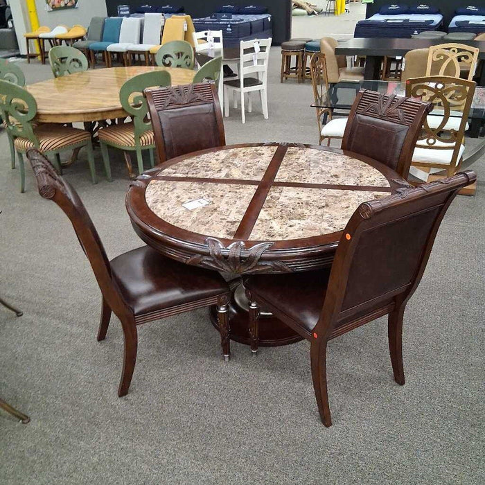 Faux Stone Drk Wood Table w/ 4 Chairs