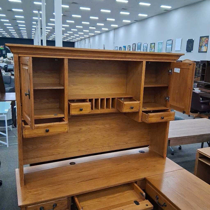 Golden Oak L Shape Desk w/ Hutch