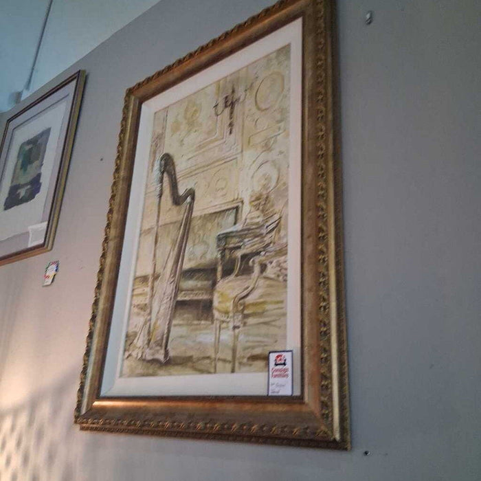 Large Gold Frame Harp Signed Print
