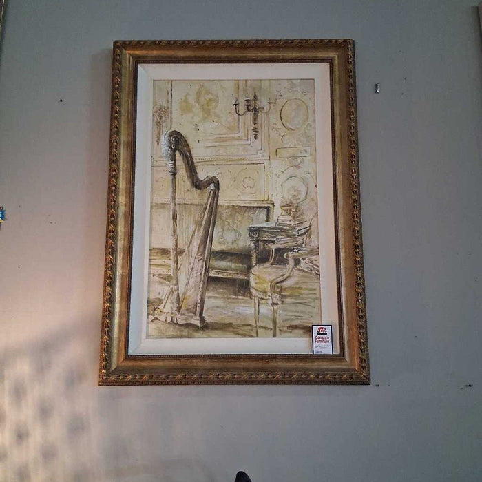 Large Gold Frame Harp Signed Print