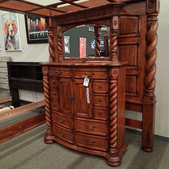 7 Pc Aico Cherry Canopy Bed Set