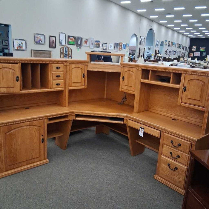 6 Pc Oak Corner Desk Unit