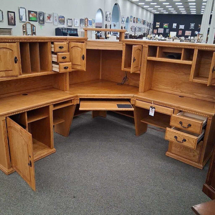 6 Pc Oak Corner Desk Unit