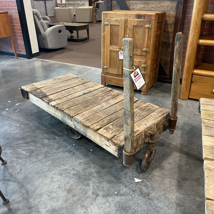 Vintage Distressed Wood Cart on Castors