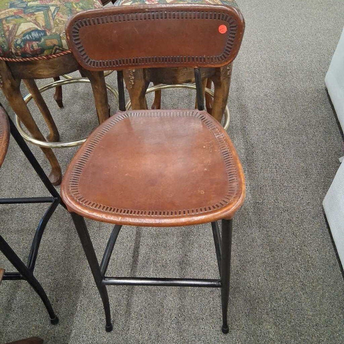 Pair of Leather Seat Barstools w/ Metal Base