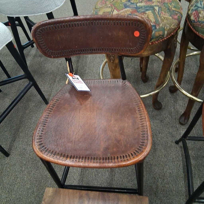 Pair of Leather Seat Barstools w/ Metal Base