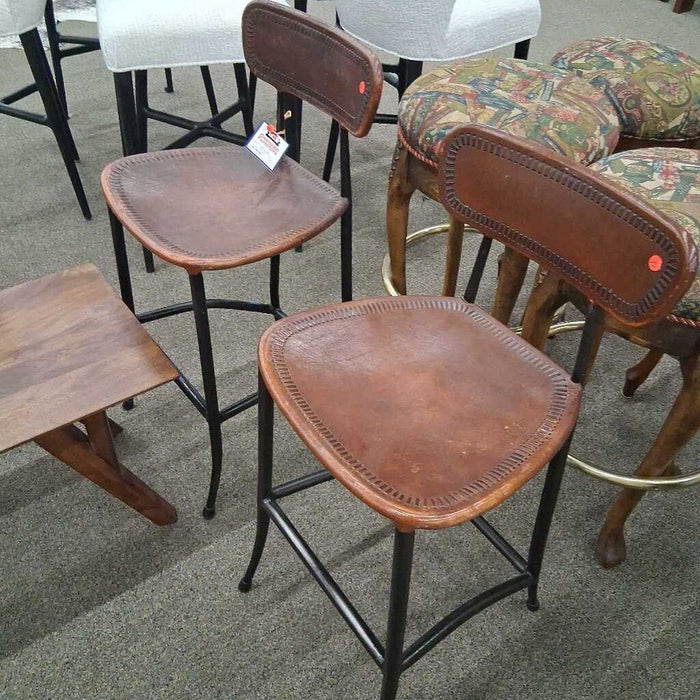 Pair of Leather Seat Barstools w/ Metal Base