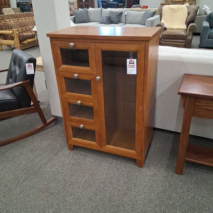 Glass Front Wood Cabinet w/ Dwrs
