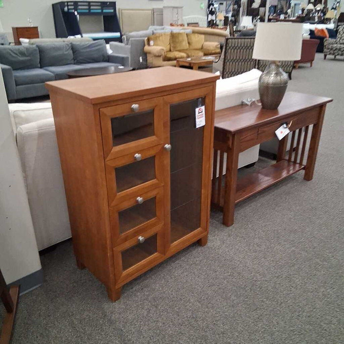 Glass Front Wood Cabinet w/ Dwrs