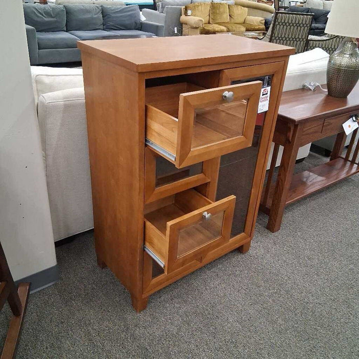 Glass Front Wood Cabinet w/ Dwrs