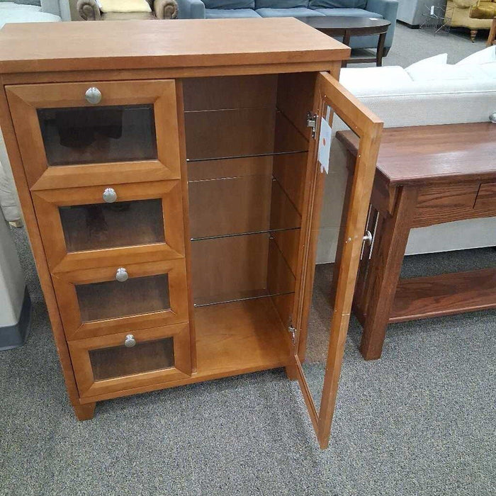 Glass Front Wood Cabinet w/ Dwrs