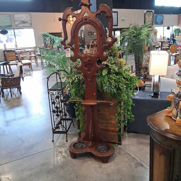Dark Wood Hall Tree w/ Umbrella Stand