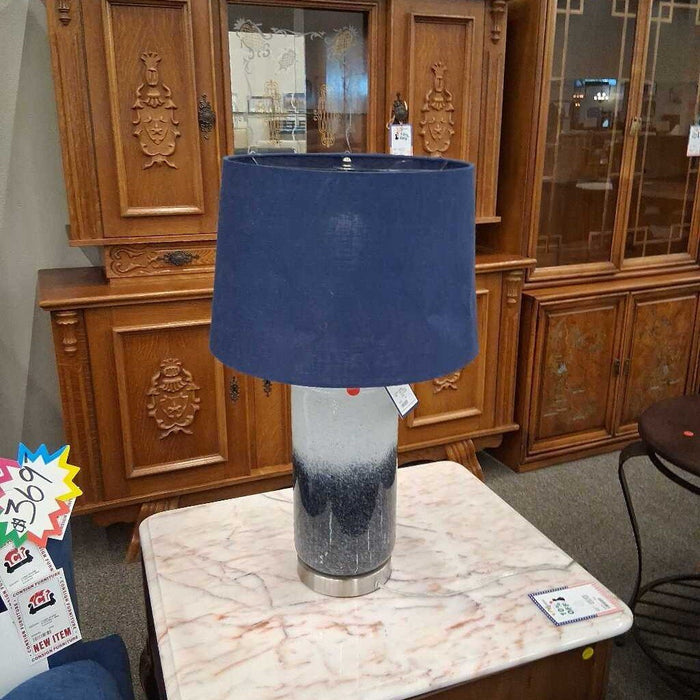 Pair of White & Gray Lamps Blue Shades