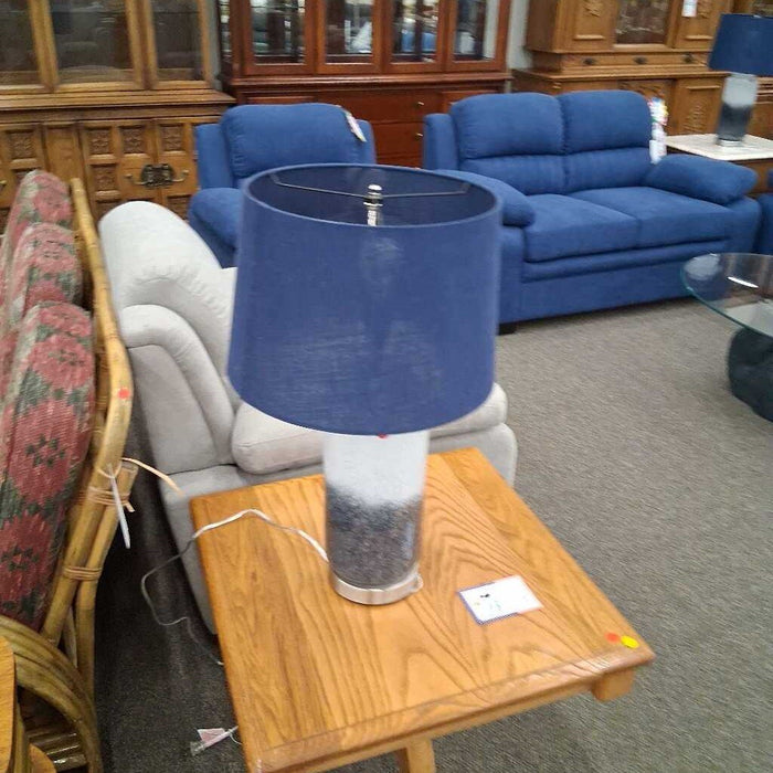Pair of White & Gray Lamps Blue Shades