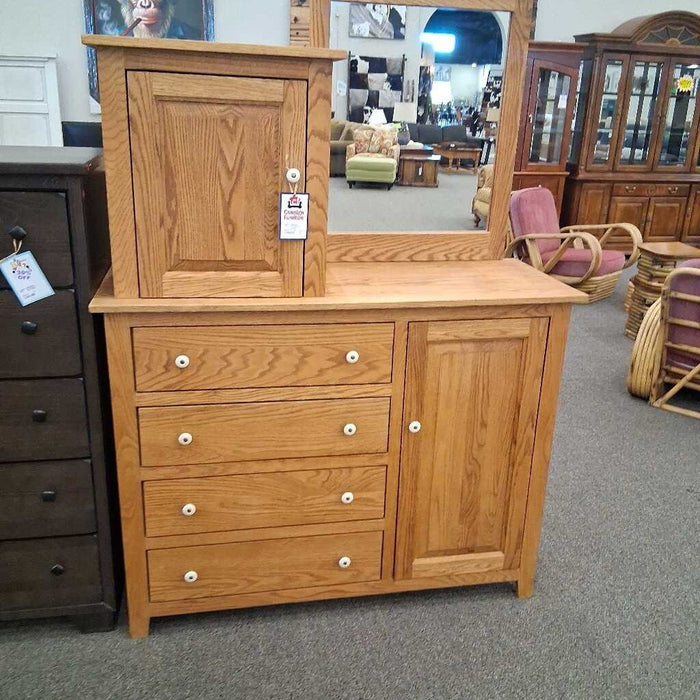 Tall Oak Dresser w/ Vanity & Cabinets