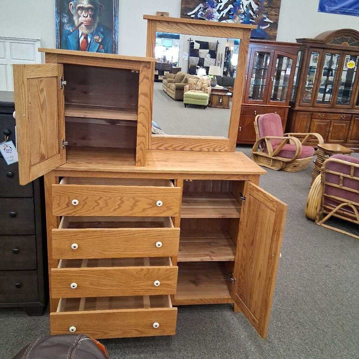 Tall Oak Dresser w/ Vanity & Cabinets