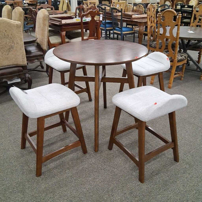Brown Pub Table w/ 4 Gray Fabric Barstools