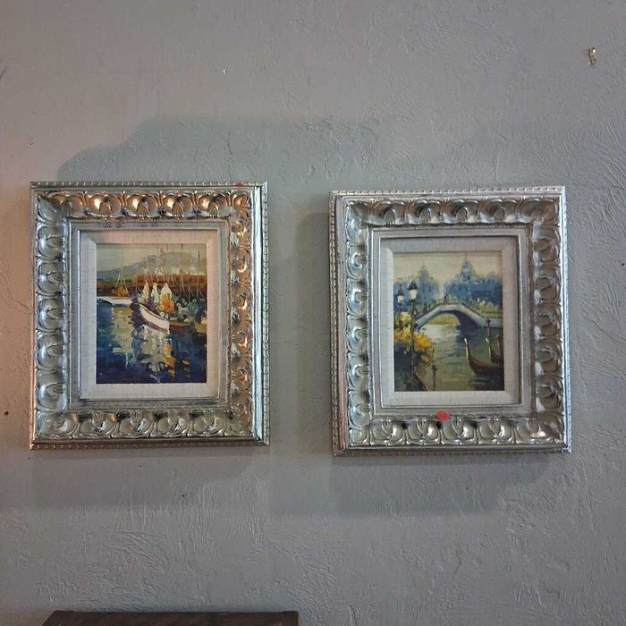 Pair of Silver Frame Tuscan Canvas
