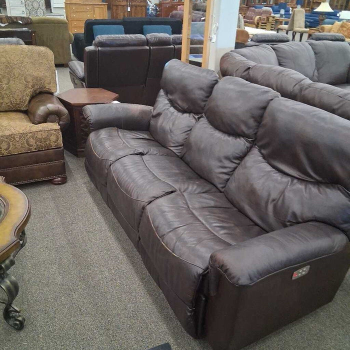 LaZboy Brown Leather Rec Sofa (Has Wear)