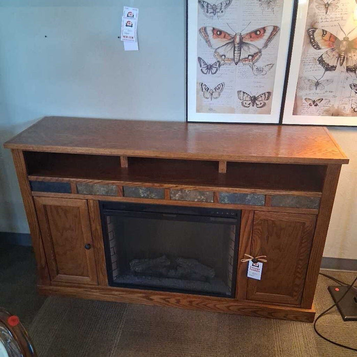 Oak Slate Accent Fireplace Media Console