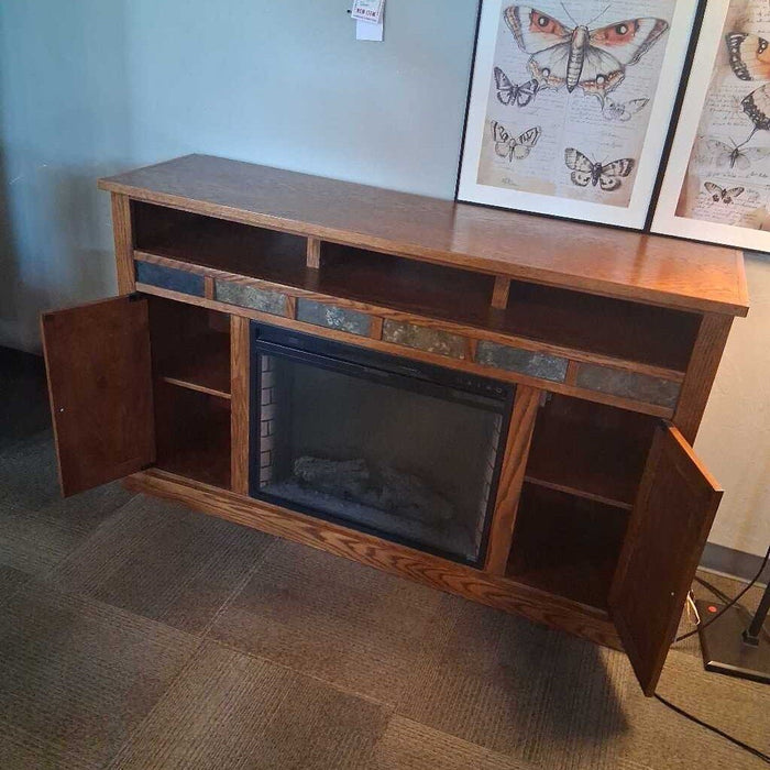Oak Slate Accent Fireplace Media Console