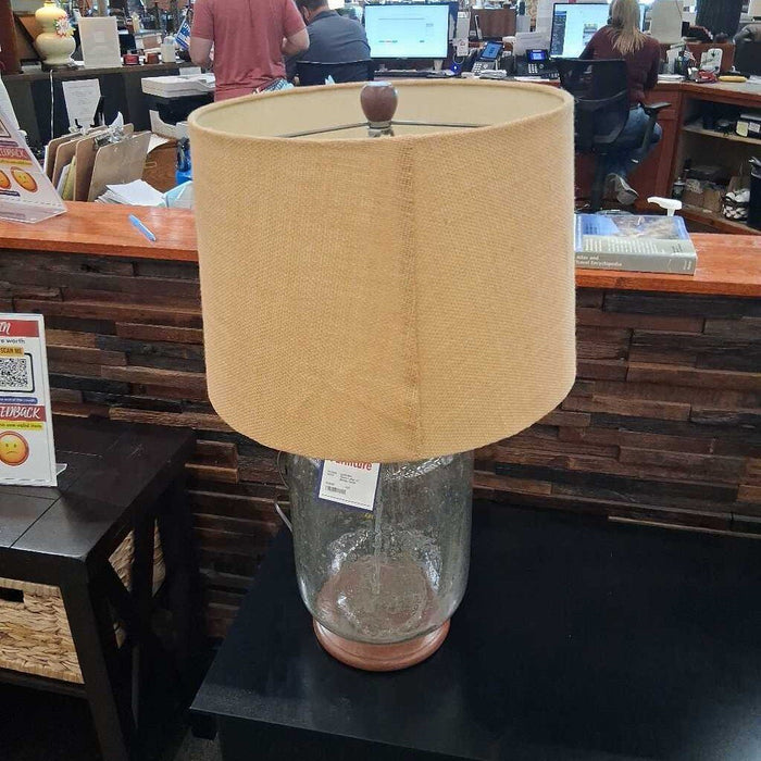 Glass Lamp w/ Burlap Shade